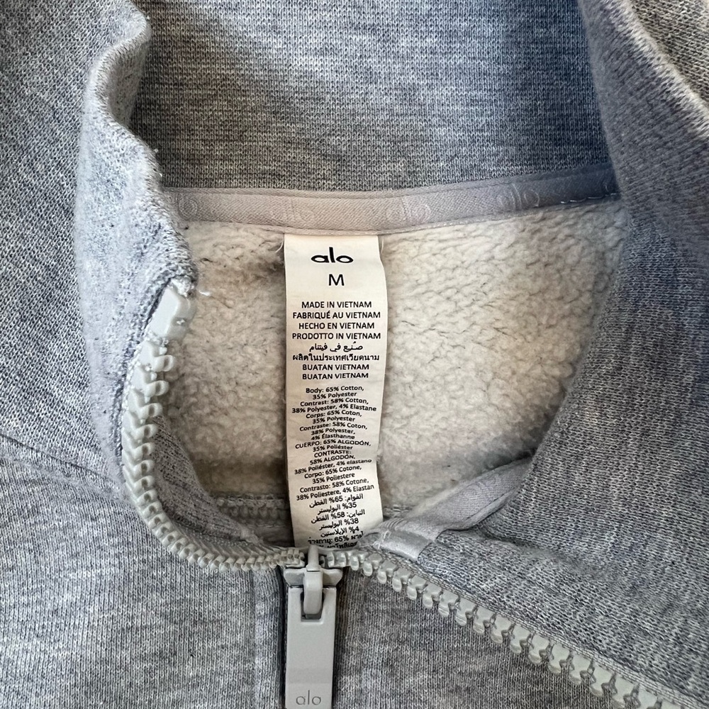 ALO Yoga Vixen Cropped Half Zip Pullover Heather Grey Cinched Waist Size Med - Picture 4 of 6